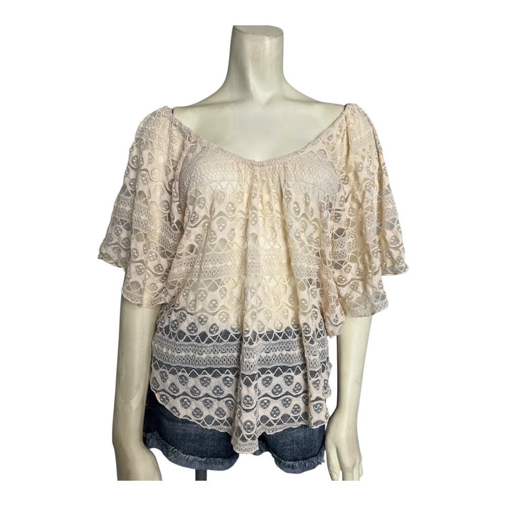 Ivory Cream Fairy Blouse Shirt Top Lace Sheer Fairycore Cottage Romantic Boho